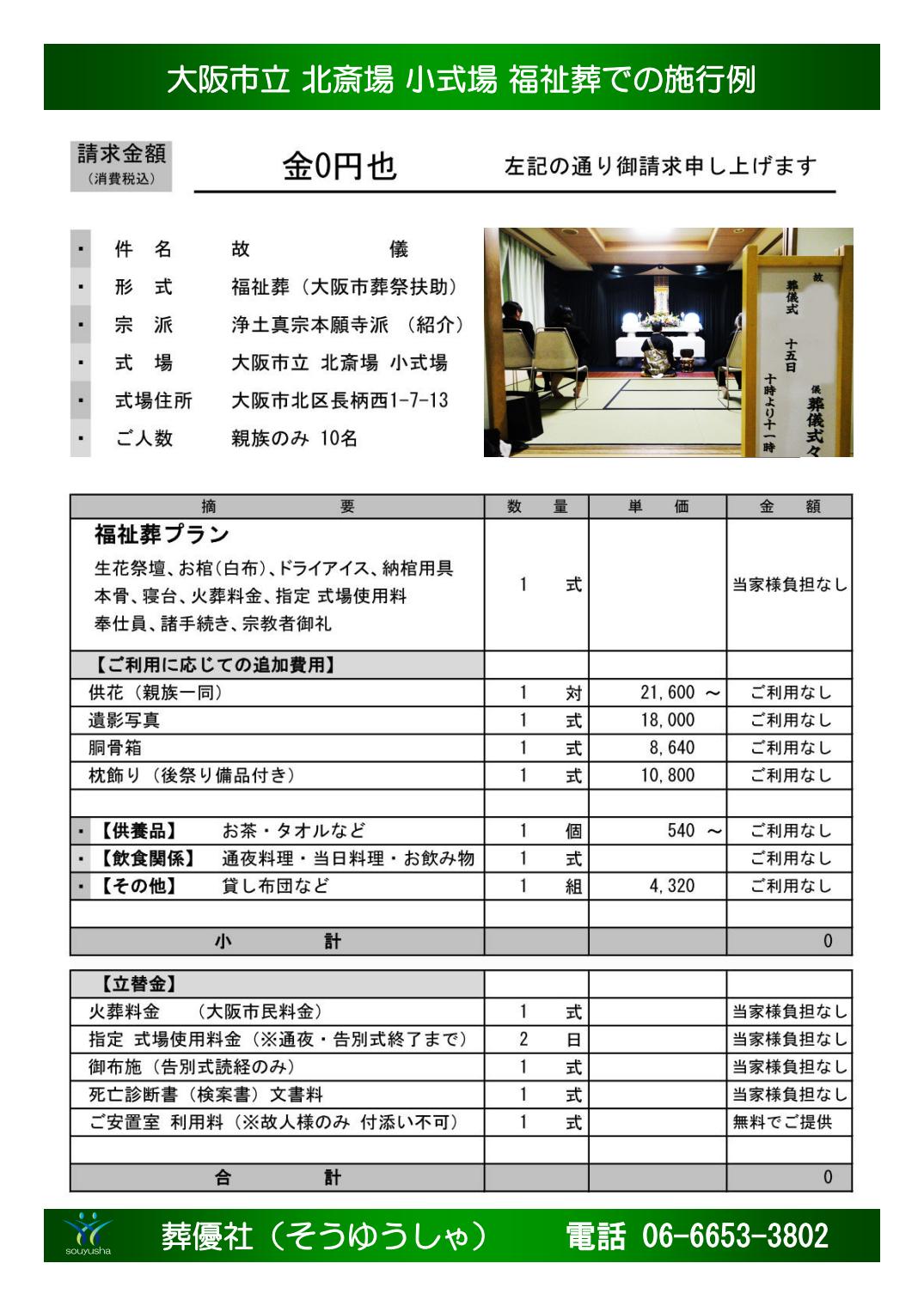 北斎場で遺族5名でおこなった福祉葬の実例